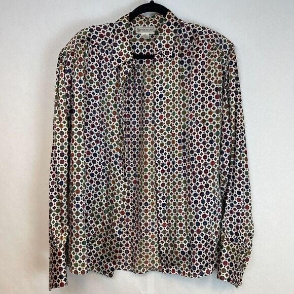 Evan Picone Silk Shirt Women's Sz 14 Multicolor Button-Up Long Sleeve Geometric - Picture 7 of 13